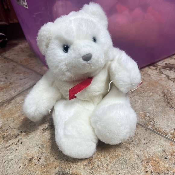 1989 Hallmark Heartline Teddy Bear White Red Ribbon Plush Stuffed Animal - Picture 2 of 4